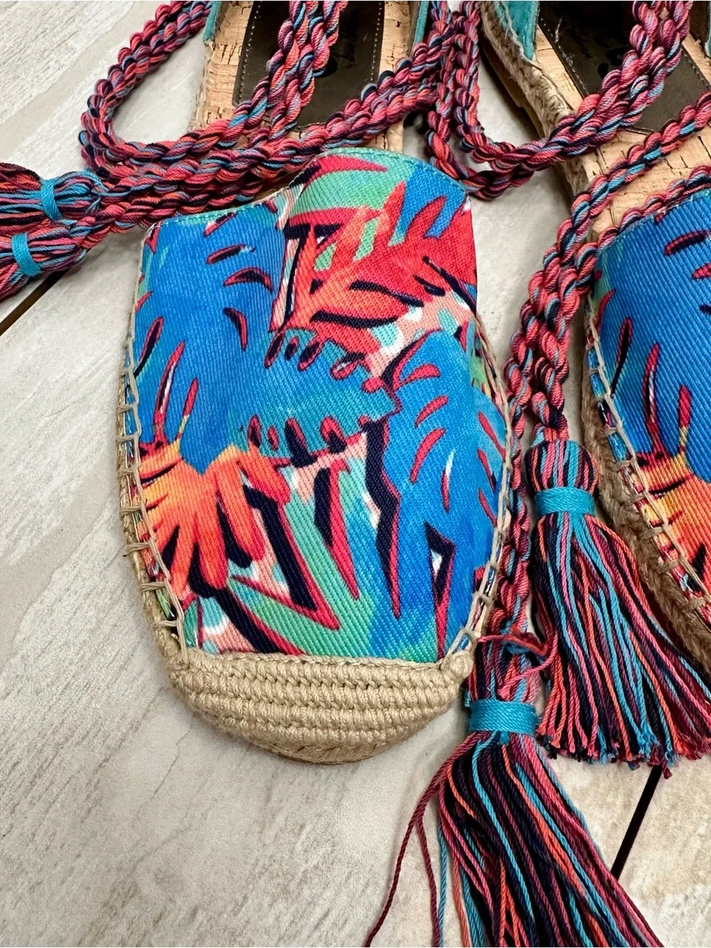 Sam Edelman Blue Multi Tropical Espadrille Lace-Up Flats